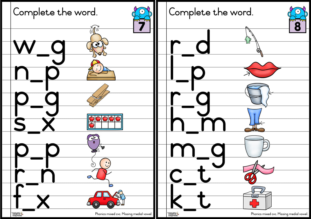Phonics Workcards (Mixed vowels) - Missing vowel – Creative Classroom