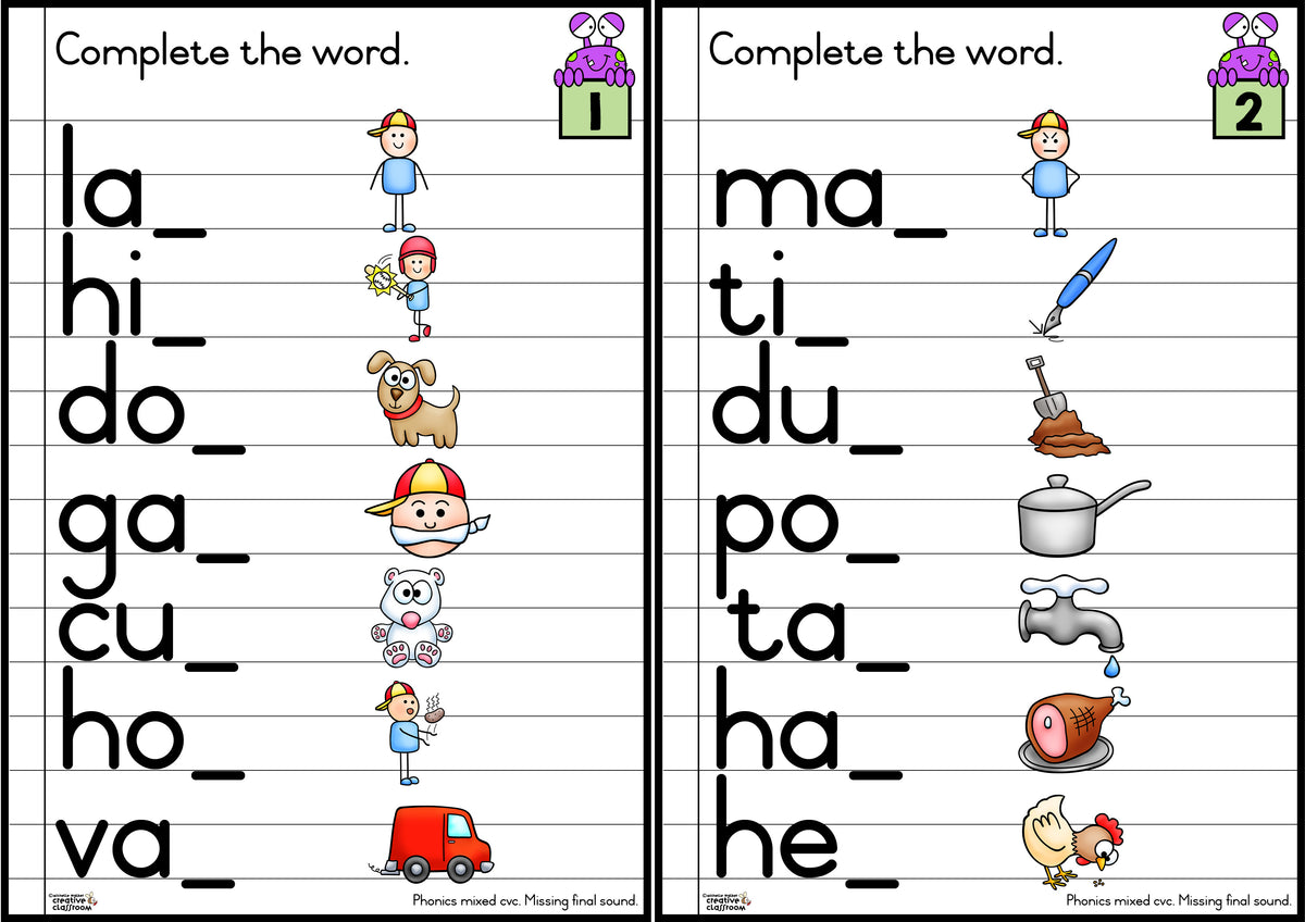 Phonics Workcards (Mixed vowels) - Missing final consonant – Creative ...