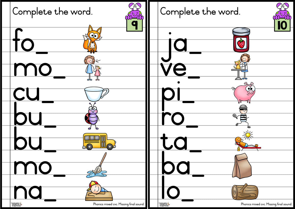 Phonics Workcards (Mixed vowels) - Missing final consonant – Creative ...