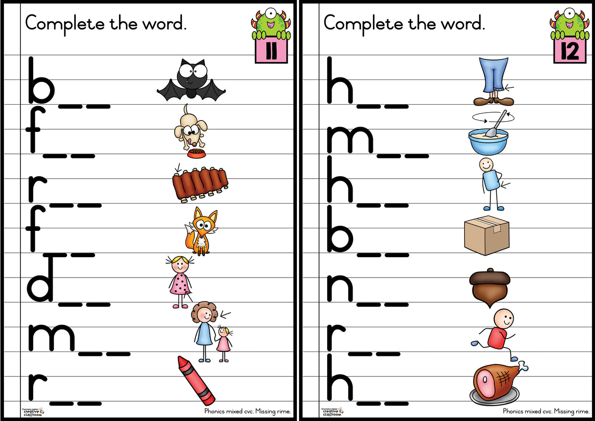 Phonics Workcards (Mixed vowels) - Missing rime – Creative Classroom
