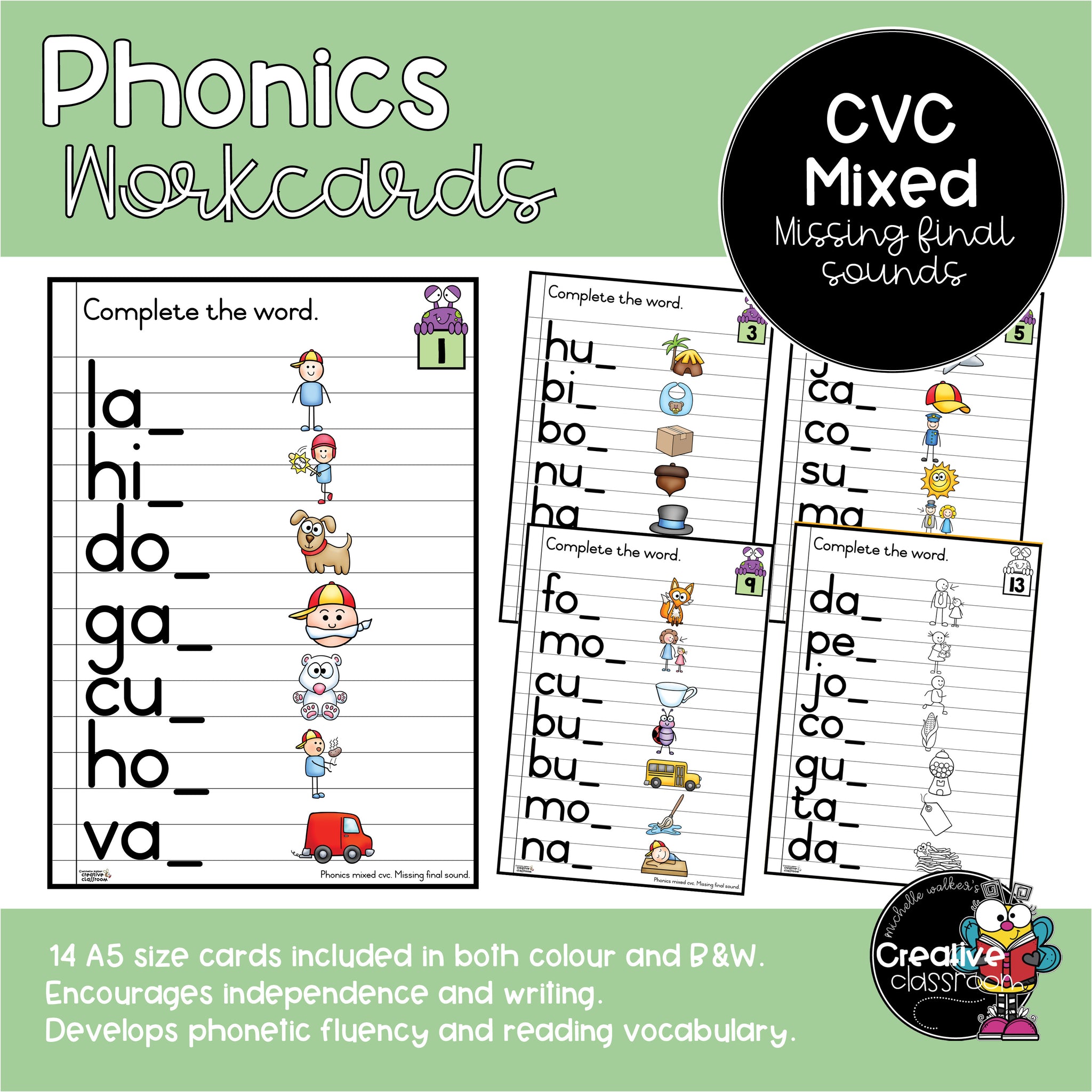 Phonics Workcards (Mixed vowels) - Missing final consonant – Creative ...