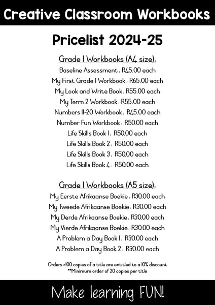 2025 Price List WORKBOOKS